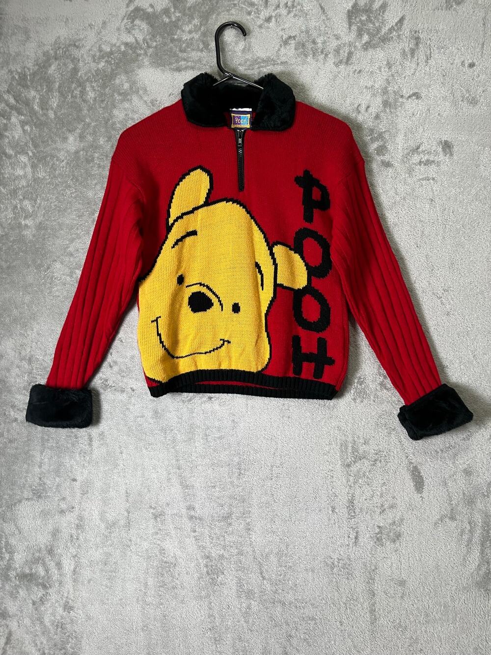 Vintage Winnie the Pooh The Acre Collection Knit Faux Fur Trim Y2K Disneycore L